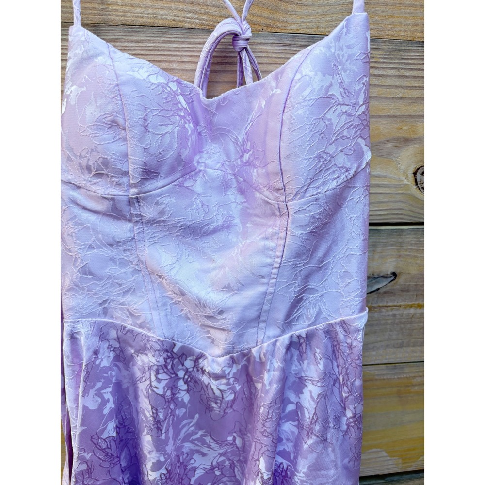 Hdsmfos Lavender Floral Jacquard Corset Midi Dress Lace Up Back Purple A-Line - Picture 5 of 10
